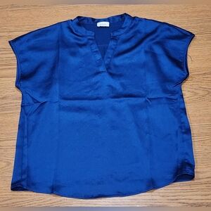 Nicole Miller Womens Blue Satin Blouse Size S/M